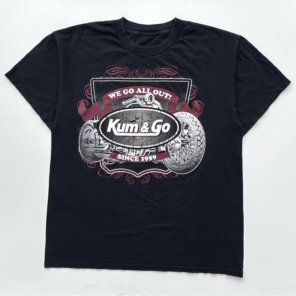 Vintage Y2K Kum & Go Motorcycles Racing Graphic T Shirt Motorsports Men’s Large
